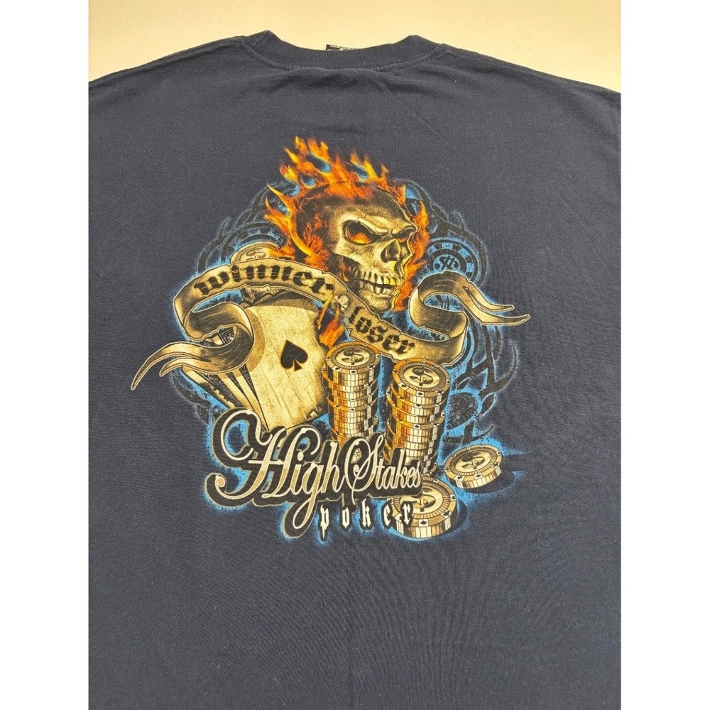 Top Heavy High Stakes Poker Texas Hold'em Skull Graphic Black T Shirt Mens L
